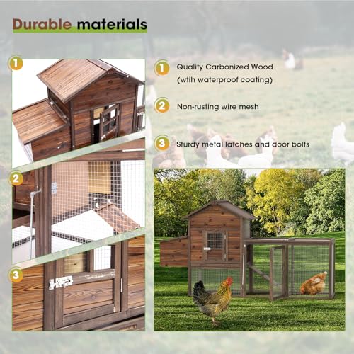 Outdoor 160\'\' Chicken Coop Wooden Large Hen House for Chickens, Waterproof Outdoor Poultry Cage for Small Animals with Upgraded Nesting Box and Removable Tray (Brown)
