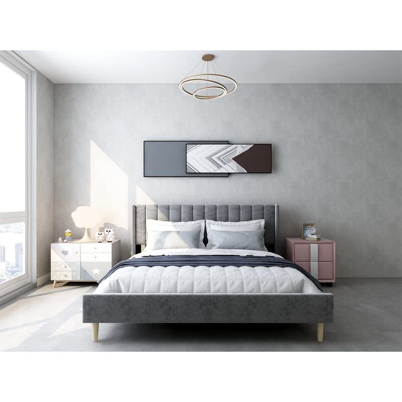 Image of Upholstered Platform Low Profile King Size Bed Without Mattress for Bedroom| Engineered Wood Bed for Home |(Dark Grey) Mattress Size 6 x 6.5 Foot| 12 Month Warranty