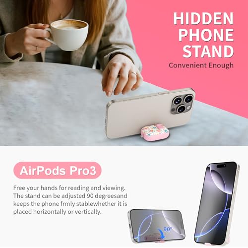 Image of for AirPods Pro 3 Case with Lock & Phone Stand,Cute Floral Pattern Style