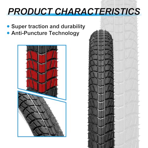 Kids Bike Tires and Tubes Set: 2-Pack 16×1.95/20×2.125 Inch