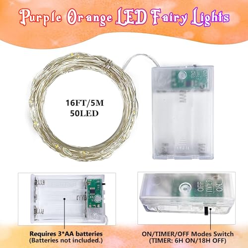 Image of Halloween String Lights 4 Pack Fairy Lights Battery Operated Orang Purple