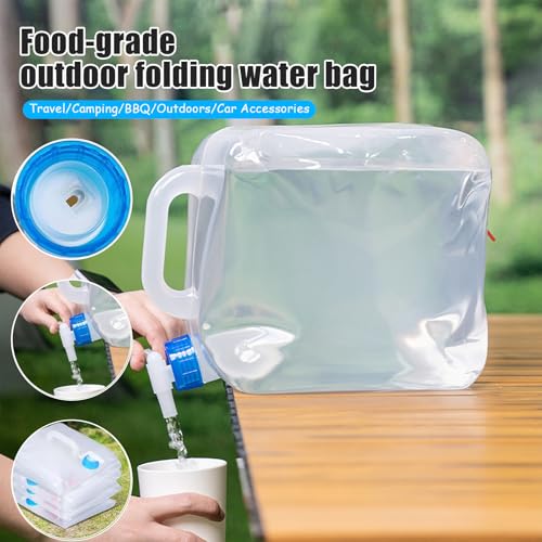 2 Pack Contenedor de Agua Plegable - Jarra de Agua Libre de BPA, Balde Plegable con Grifo y Gancho, Contenedor de Almacenamiento de Agua para Camping, Senderismo y Supervivencia, 10L miniatura 3