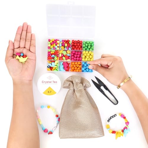 Image of Ambitieux DIY Bracelet Making Kit for Girls - 12 Types Colorful Beads with Charms, Elastic Thread, Earrings, Clasps & Rings - Jewellery Craft Kit for Kids, Birthday Return Gift, Rakhi Special Set for 2 3 4 5 6 7 8 9 10 years (8 mm opaque)
