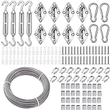 TooTaci Edelstahlseil 3mm Set,Drahtseil ummantelt 3mm/30M,Stahlseil mit ösen,Seilspanner,M5 Spannschloss,Ösenplatten,Karabinerhaken,3mm Stahlseil Kit für Sonnensegel,Außenbeleuchtungen Hängen