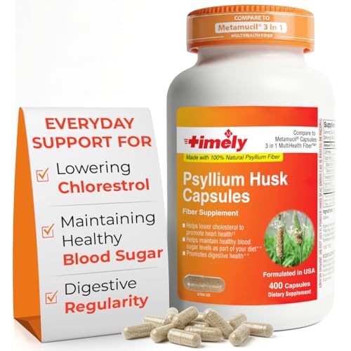 TIME-Cap Labs 400 Count Psyllium Husk Fiber Capsules - Gluten-Free Soluble Fiber Supplement for Adults Digestive Regularity Support Gentle Daily Fiber Support Routine Use for Men & Women