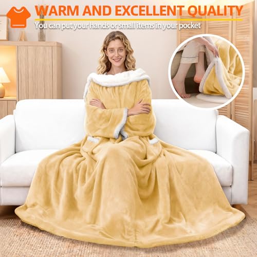 Image of Wearable Heated Blanket With Sleeves & Foot Pocket, Heated Throw Blankets Fast Heating Blanket With 10 Heat Settings Auto Shut Off Over-Heat Protection-Warm Gift, Machine Washable, 52 inch*72 inch+18 inch