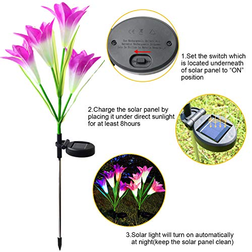 Solar Lawn Light Flower2 Pack（6 Heads） Lily Solar Energy Outdoor Garden Light, Garden Light Outdoor Decoration, Outdoor Light Pile,Solar energyStatue lamp， Garden Stakes Decorative,Lawn Garden，Lily - Thumbnail 6