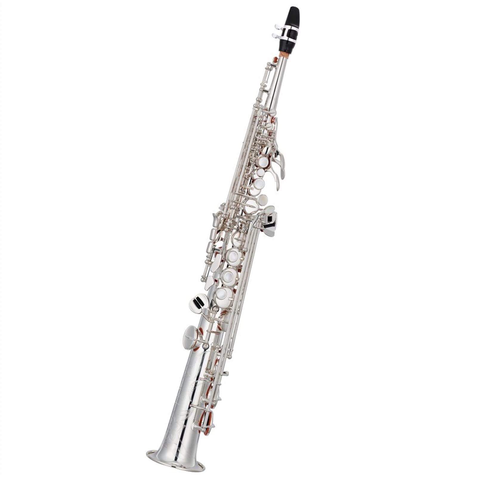 HCZKIUJY Saxophones Brass Straight Bb Flat Sax Saxophone Woodwind Instrument Natural Shell Key Carve Pattern With Carry (2)