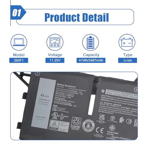 Image of 293F1 11.25V 41Wh Laptop Battery Compatible with Dell Latitude 5330 5430 5530 7430 7530 / Latitude 5330 2-in-1 P133G P134G Series 8H6WD 01VX5 404T8 51R71 8P81K