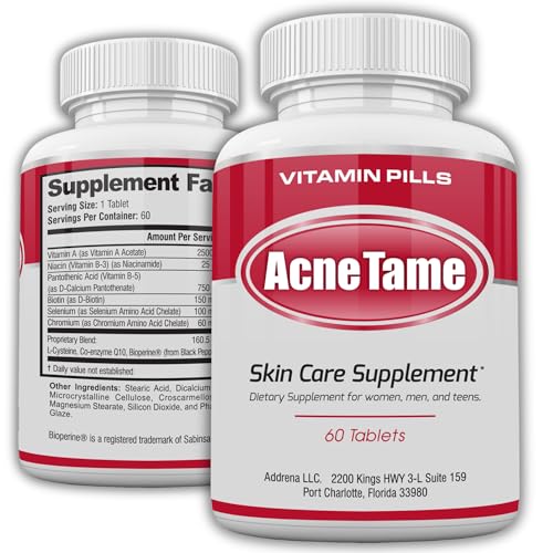 Acnetame Acne Pills- Acne Tame Supplement- Clear Skin Vitamins Pill for Oily Skin Treatment, Hormonal Blemishes, Anti Spots & Cystic Acnes Supplements for Women, Men, Teens & Adults- 60 Oral Tablets