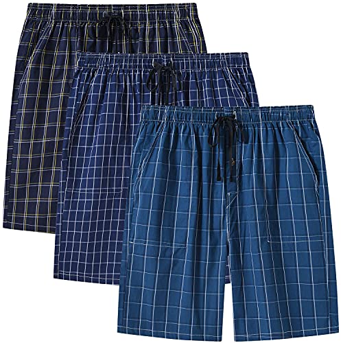 MoFiz Herren Schlafanzughosen Kurz Pyjamahose Karierte Nachtwäsche Komfortable Baumwolle Sleep Shorts 3 Pack XL Cover