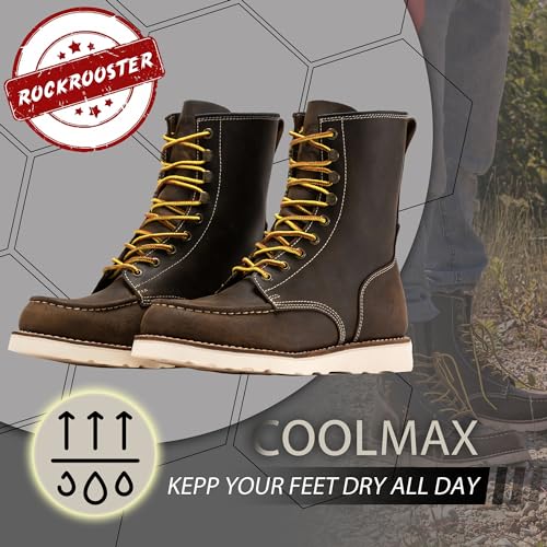 Image of ROCKROOSTER Mantua Work Boots for Men, 8 inch Soft Toe, Slip-Resistant Wedge Outsole Moc Toe Electrical Boots