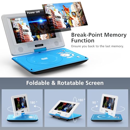 Image of 11.5 inch Portable DVD Player for Kids and Car, 9.5 inch Swivel HD Screen with 4-6 Hours Built-in Battery, Support Sync Screen to TV, Support SD Card /USB /Multiple Disc Formats (Blue)