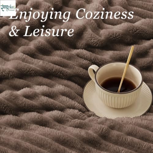 Image of Rangrika.in Ultra Soft Bed Blanket, Premium Flannel Fleece Plush Throw, Ribbed Texture Mink Touch, Lightweight Warm Cozy AC & Mild Winter Use, Machine Washable (Brown, Double)