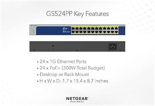 Miniatura 2 de NETGEAR Conmutador PoE no administrado Gigabit Ethernet de 24 puertos (GS524PP) - con 24 x PoE+  300W, para escritorio o montaje en rack y
