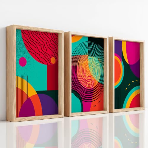 Tableau décoration murale salon lot de 3 toiles géométriques color block