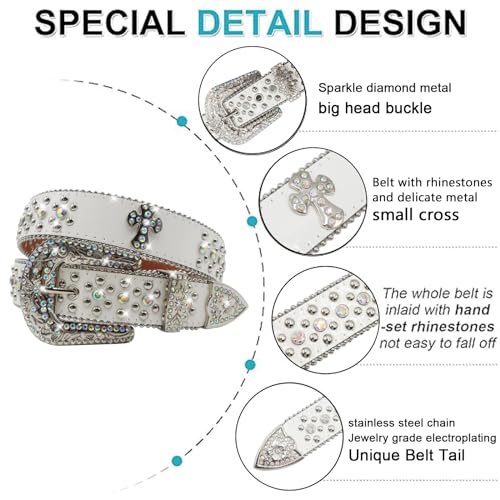 Rhinestones Cross Belt for Men Women Studded Belts Cowgirl Belts For Women Black/Silver/White Belt For Jean Pant2