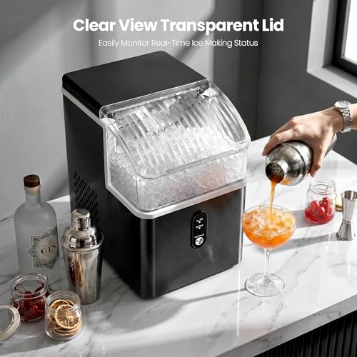 Image of Crzoe Nugget Ice Maker Countertop, 35Lbs /Day, Ice Machine Countertop with Basket and Scoop, Ready in 7 Mins, Portable Ice Maker with Self-Cleaning, Perfect for Home /Office /Party /Bar (Black)