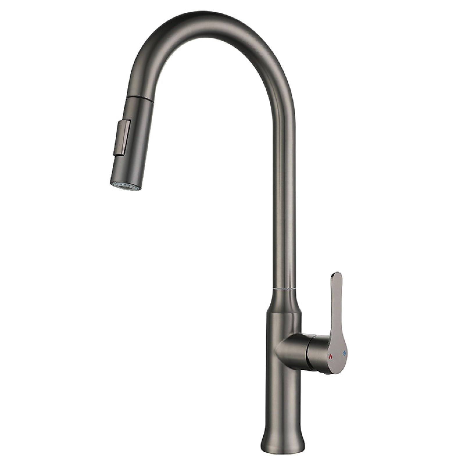 Fanjubei Gray 304 Stainless Steel Pull-Out Hot And Cold Kitchen Sink Faucet,
