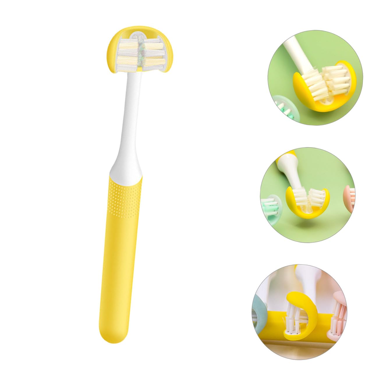Spazzolino da Denti per Adulti Lati Testina Avvolgente Realizzato in Materiale Pp Design Manico Curvo per Igiene Orale e Pulizia Denti Facile
