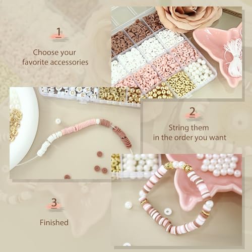 Image of Hudux Clay Beads for Bracelet Making Kit, Heishi Bead for Jewelry Making, Friendship Bracelet Kit, Spacer Beads for Adult Necklace Earring DIY (Brown)