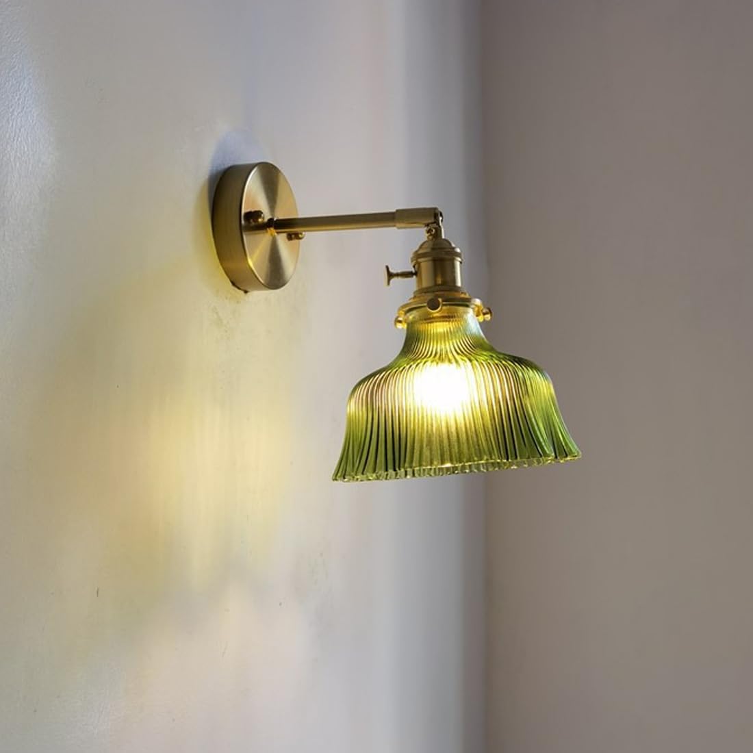 TCHAUSGZUS Vintage Green Glass Wall Sconces - Brass Gold Light Fixture for Bathroom, Bedroom, Living Room, and Dining Porch