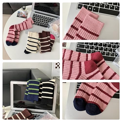 Image of 5 /10 Pairs Retro Style Colorful Striped Socks, Cute Athletic Crew socks for Women