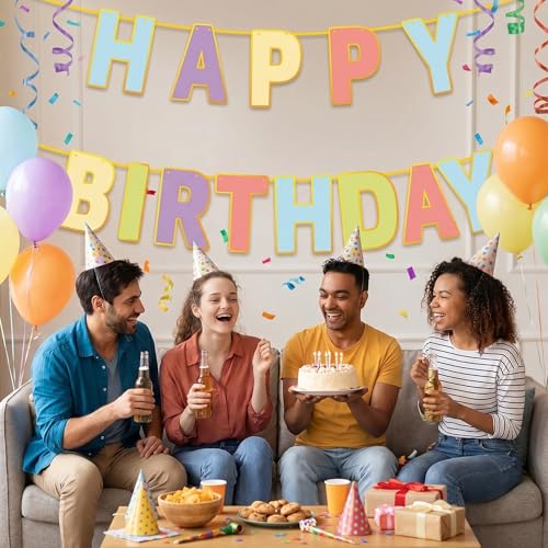 Image of Happy Birthday Banner - Birthday Party Decorations for Home | Pastel Happy Birthday Sign for Women Men Girls Boy | Party Favors Supplies for Indoor Outdoor Decor