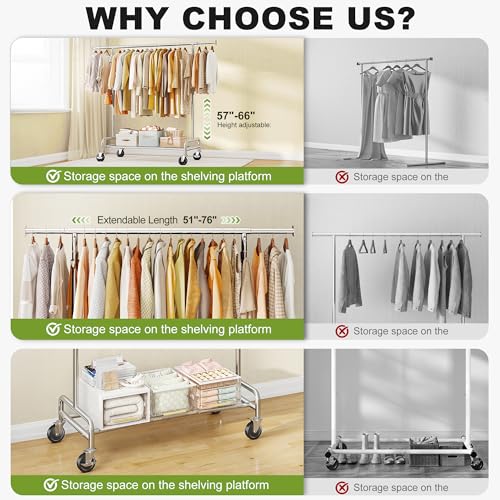 Image of Raybee 76 inch W Heavy Duty Clothes Rack, 450LBS Capacity, Space-Saving