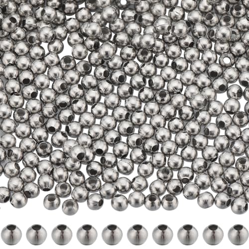 SUNNYCLUE 1 Box 3000Pcs Stainless Steel Beads Bulk 2mm Tiny Mini Round Bead Spacers Ball Beads Crimp Beads Seamed Rondelle Loose Spacer Beads for Jewellery Making Beading Kits DIY Bracelets Supplies