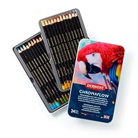 Derwent Chromaflow Pencils, Set of 24 in Tin, 3.5mm Round Core, Premium Core Strength, Blendable with Smooth Texture, Ideal for Drawing, Colouring & Layering, Professional Quality, 2305857