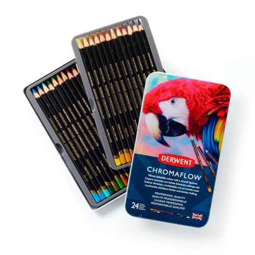 Image of Derwent Chromaflow Pencils, Set of 24 in Tin, 3.5mm Round Core, Premium Core Strength, Blendable with Smooth Texture, Ideal for Drawing, Colouring & Layering, Professional Quality, 2305857