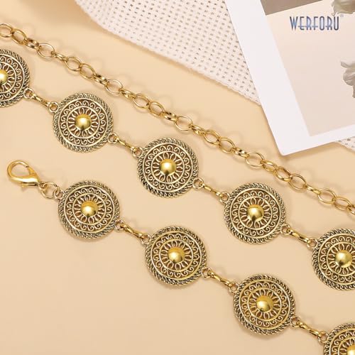 WERFORU Women Gold Metal Concho Chain Belt Western Cowgirl Country Boho Waist Belt for Dress Jeans4
