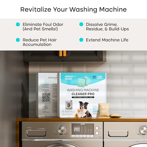 uproot clean washing machine cleaner tablets - 24 pack for a 12 month supply formulated for pet owners compatible with he top amp front load easily removes residue grime and odors septic safe