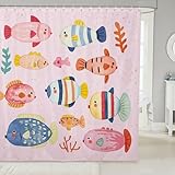 Loussiesd Netter Fisch Duschvorhang 180x180cm für Kinder Mädchen Jungs Karikatur Ozean Meer Duschvorhang Textil Aquarell Fischen Duschvorhang Zimmer Dekorationen Duschvorhang Textil Sammlung