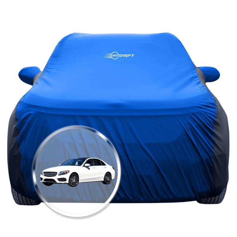 Image of NEODRIFT 'SuperTech' Car Cover for Mercedes C Class (100% Water-Resistant, All Weather Protection, Tailored Fit, Multi-Layered & Breathable Fabric) (Colour: Sky Blue+Black)