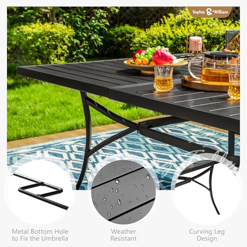 Image of Sophia & William Patio Dining Set for 8, Square Table & Aluminum Chairs | Metal table, Beige Stackable Chairs, Breathable & quick-drying, Light-weight & space-saving, Umbrella Hole, Outdoor