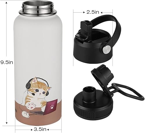Miniatura 6 de Funkrin Botella de agua aislada con tapa de popote y tapa de boquilla, taza de viaje personalizada de acero inoxidable al vacío de 32 onzas, a