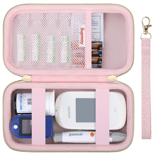 Supmay Diabetic Supplies Hard Case, Carrying Case for Diabetes Blood Glucose Meter, Portable Diabetes Testing Kit Storage Organizer Bag for Blood Sugar Test Strips, Lancets, Lancing Device, Pink