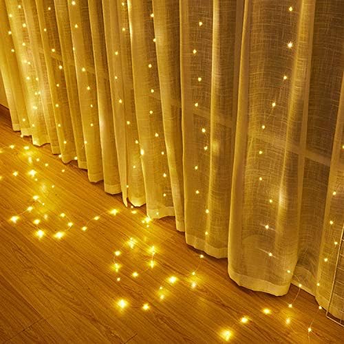 Indoor/Outdoor Curtain String Lights 300 LEDs 9.8Ft Waterproof Window Fairy String Lights USB Powered Waterfall Fairy Lights with 8 Modes & Remote for Christmas Wedding Party Decorations (Warm White)