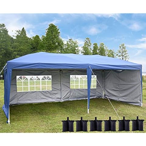 10x20 Canopy Tent Pop Up Shade Instant Folding Heavy Duty Outdoor Gazebo Blue with 4 Removable Sidewalls, 6 Sand Bags for Outdoor Party Wedding Commercial Activity Pavilion BBQ Beach Cover