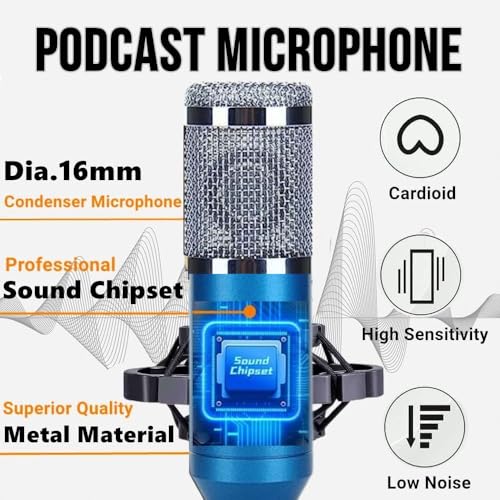 Image of MOCKING BIRD BM800 Condenser Microphone Set Recording Studio Equipment Kit with Mic Stand Pop Filter & External Sound Card for Singing Live Streaming Gaming Broadcasting Home Studio (Bluee)