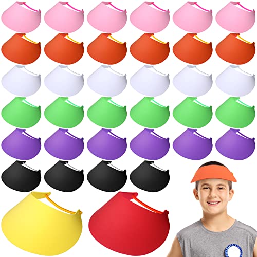 48 Pack Adjustable Foam Visors with Coil Bands Assorted Color Bulk Kids Visor Foam Visors Craft Sun Protection Visor Hat for Kids Arts Crafts Camping Trips Golf and Tennis, 6 Colors