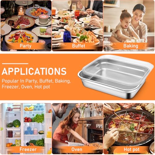 8 Pcs Large Stainless Steel Food Containers Bulk, 32 x 26 x 7 cm Oven & Freezer Safe Food Storage Container with Leakproof Lid, Rectangle Reusable Meal Prep Trays for BBQ Restaurant Fridge Buffet - Image 5