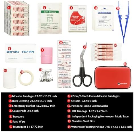 First Aid Kit Red Portable Compact Waterproof Mini Refill Supplies for Home Car Travel Camping Truck Hiking Sports Office Outdoor Emergencies - 2