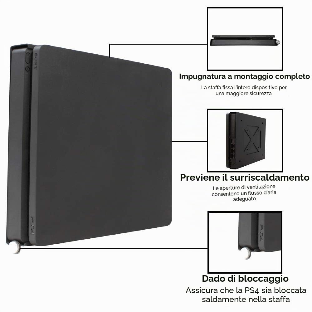 HumanCentric Supporto PS4 per PS4 Slim + 2 supporti per controller Bundle | Montaggio a parete o sul retro della TV