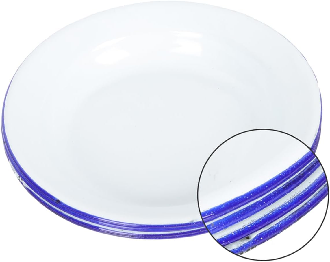 6pcs Enamel Plates Set Unbreakable Enamel Dinner Plates for Camping Lightweight Serving Platters for Salad and Fruit Shallow Dishware