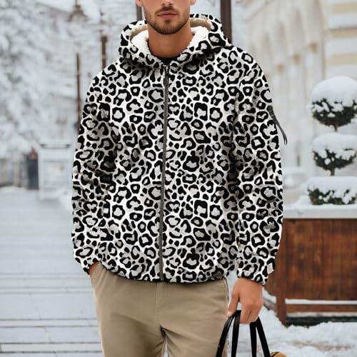 Men's Zip Up Fleece Hoodie Leopard Print Hooded Jacket Fuzzy Sherpa Long Sleeve Fall Winter Trendy Casual Warm Coat4