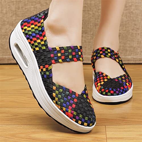 Women's Platform Wedge Sandals Woven Pumps Mary Jane Shoes Comfortable Walking Shoes3