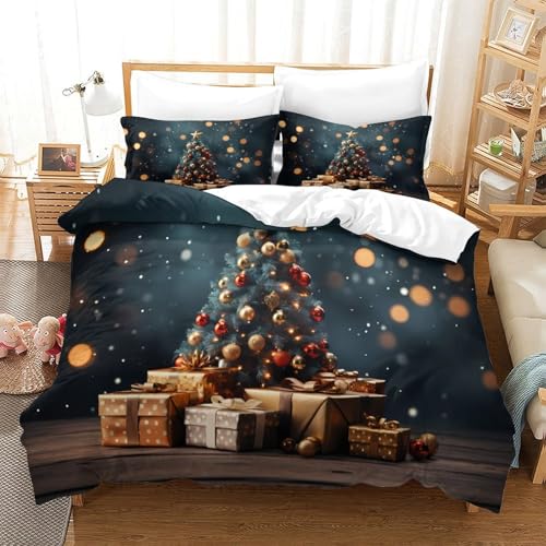 Housse de couette microfibre imprimé 3D chat de Noël hypoallergique 200x200 - 3